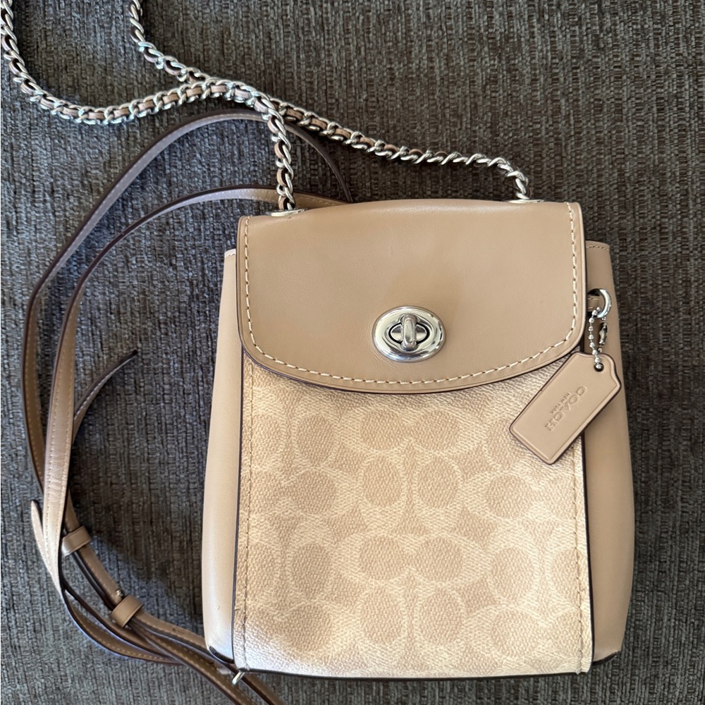 Coach Beige Purse/backpack with Signature Pattern